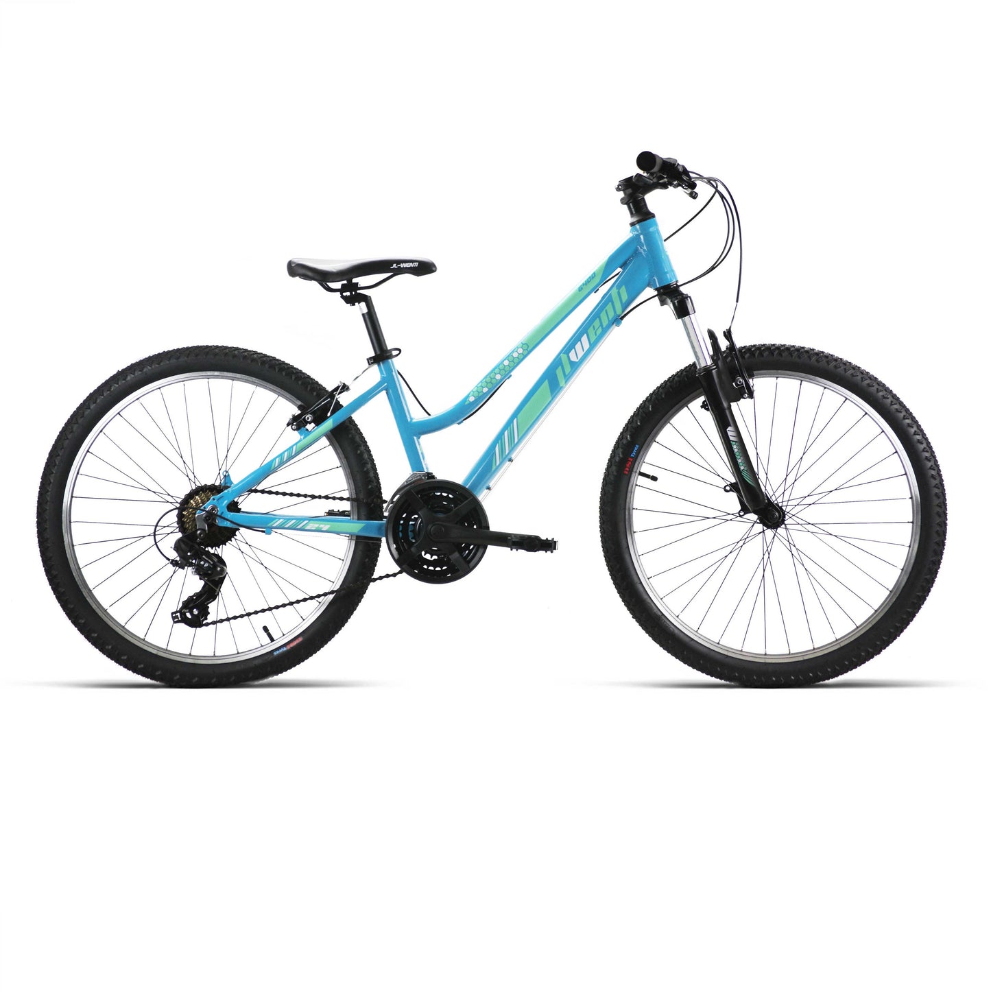 BICICLETA JL WENTI 24" NIÑA ALUM SHIMANO SUSP D/MANDO 21V CELESTE